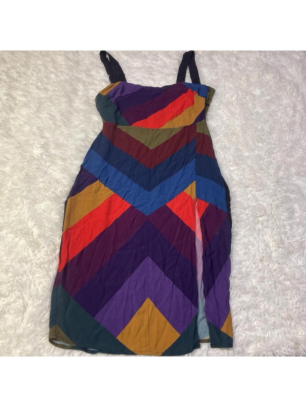 Farm Rio Julia Rainbow Chevron Stripe Slip Tank Dress Medium Thigh Slit
